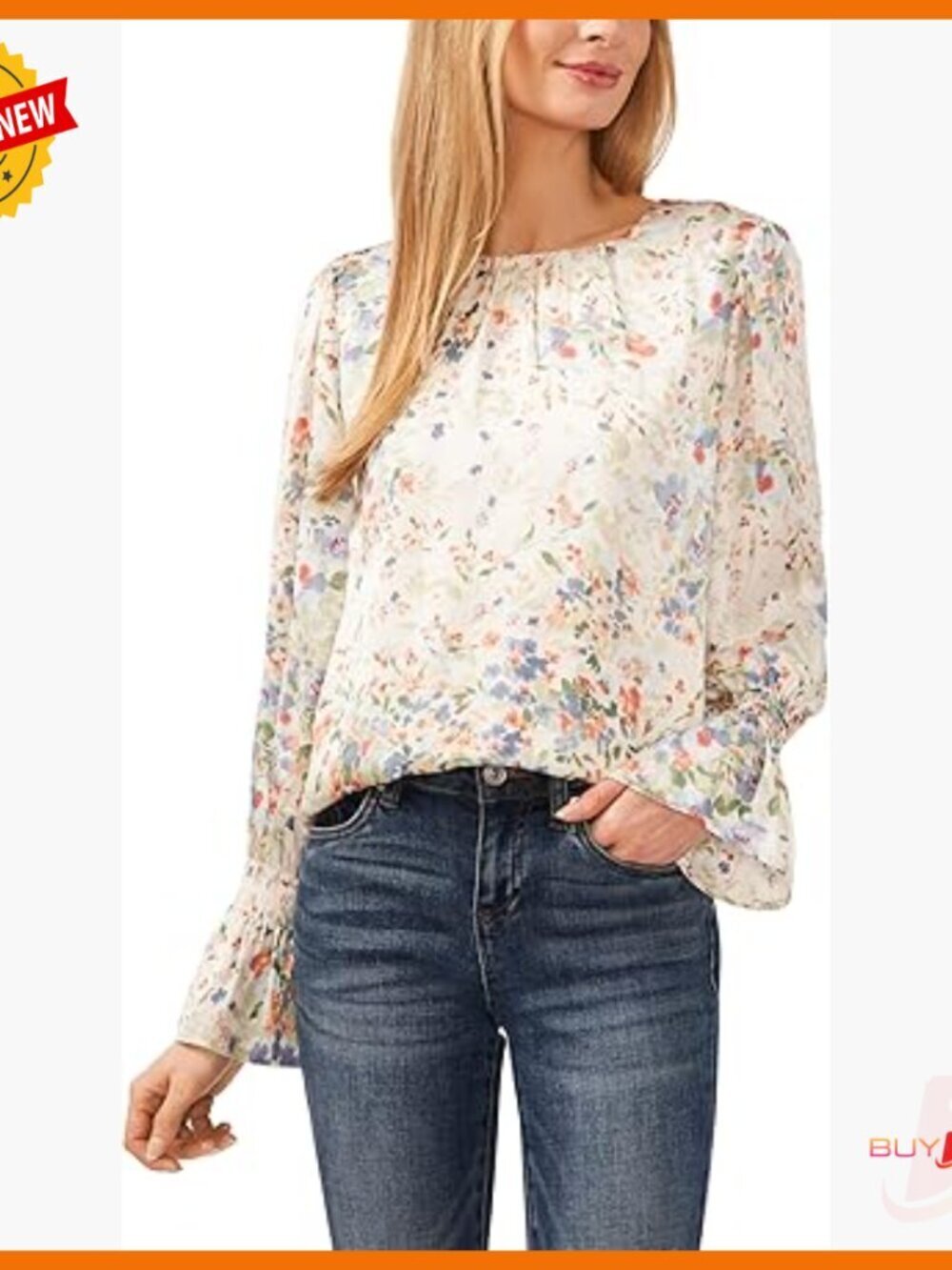 Long Sleeve Blouse with Smocked Cuffs, Lightweight Polyester, Regular Fit